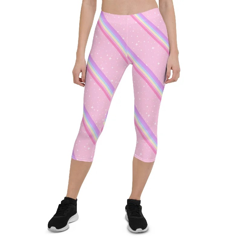 Kawaii Sparkle Cake Rainbow Beam Capri Leggings Elegant Printed Leggings with Pockets Kawaii Sparkle Cake Rainbow Beam Capri Leggings Elegant Printed Leggings with Pockets