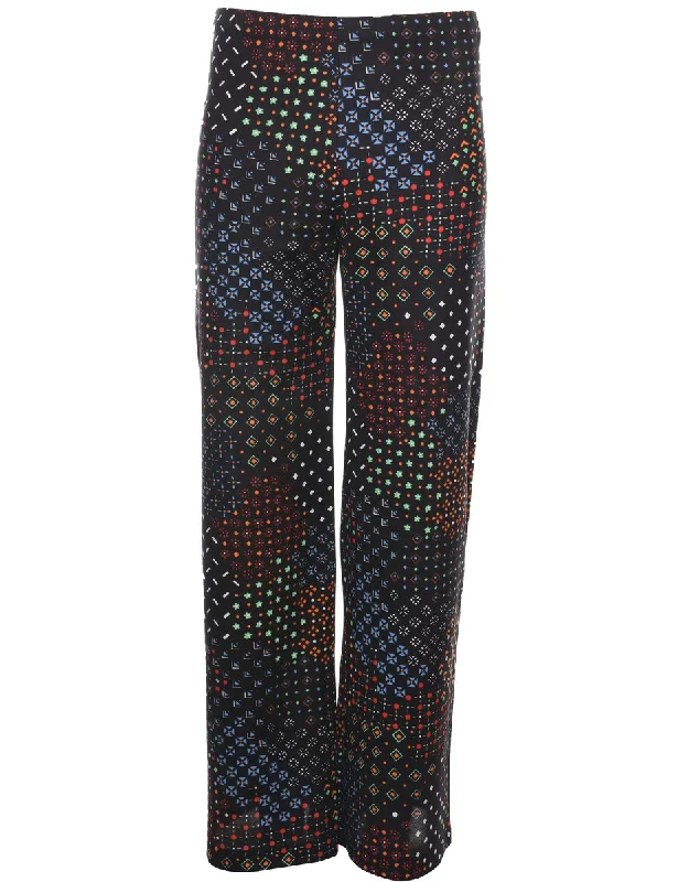 Multi-Colour 1970s Floral Trousers - W25 L31 Trousers Office Stylish