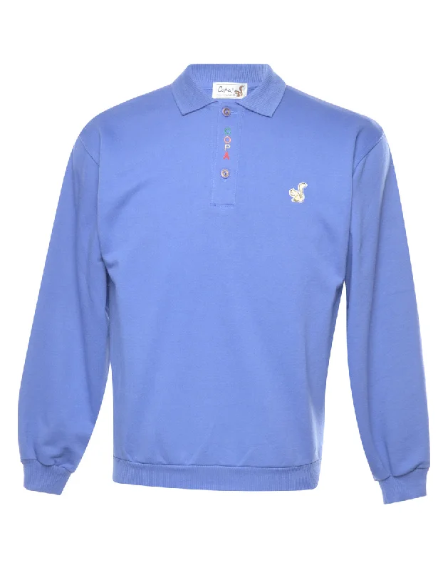 Blue Plain Sweatshirt - S Hoodie with Hem Frayed Vintage Worn