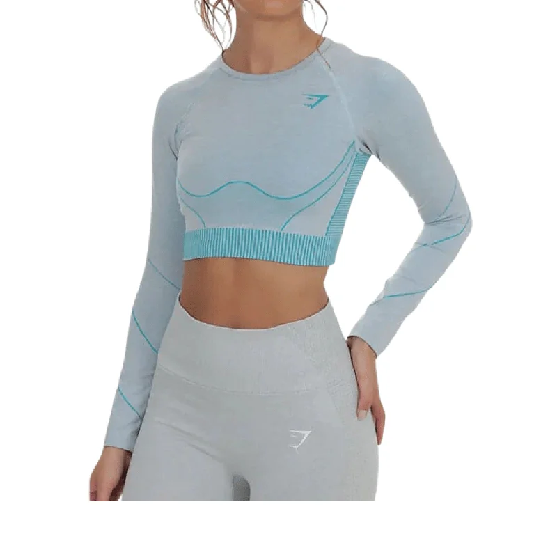 GYMSHARK -  Long Sleeve Crop Top Zippered Front Buttoned Front Snap Front