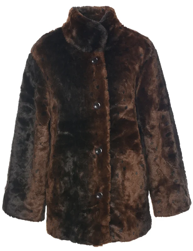 Animal Print Faux Fur Coat - L Toggle Coat Shawl Collar Coat Notch Collar Coat