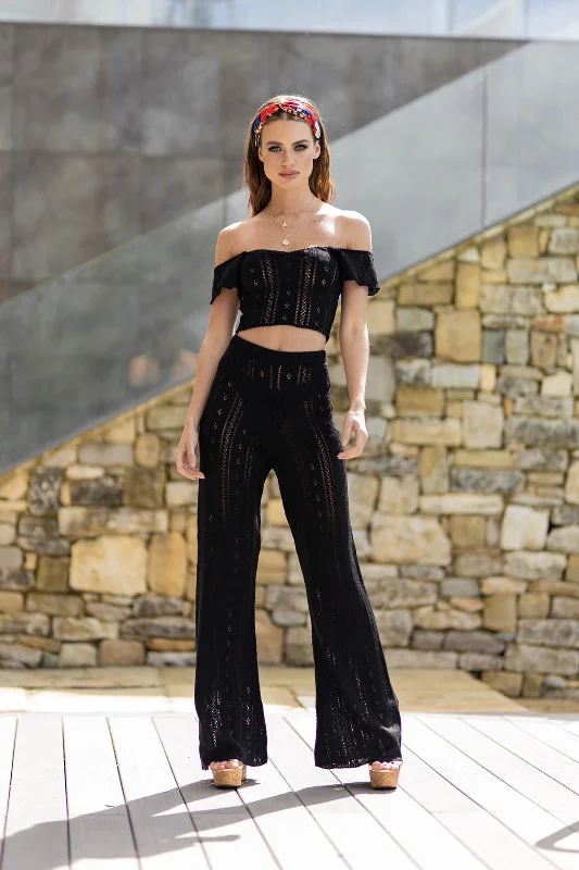 'AYLA' Knitted Co ord Trouser Black - CTJ008 Trousers Bridal Satin