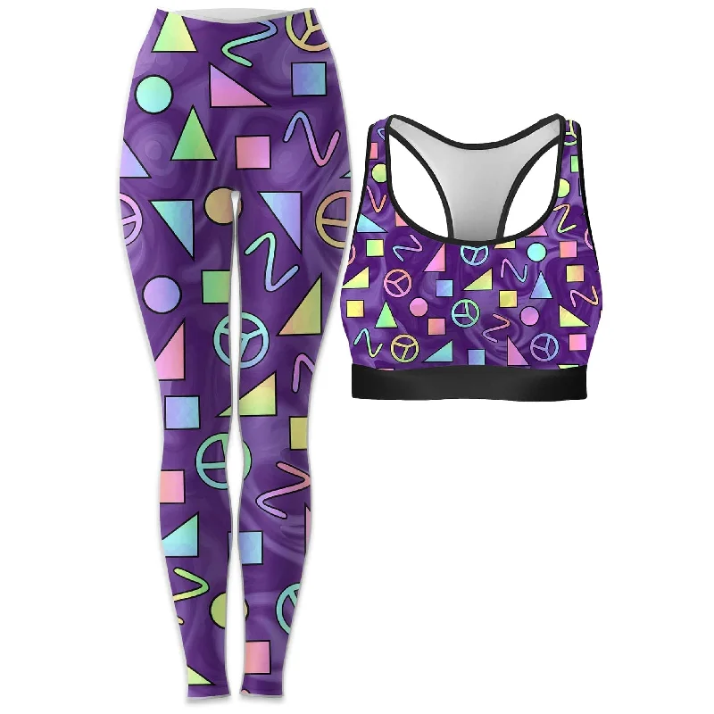 Retro Shapes Peace Symbols Purple Rave Bra and Leggings Combo Comfortable Athletic Tights Retro Shapes Peace Symbols Purple Rave Bra and Leggings Combo Comfortable Athletic Tights