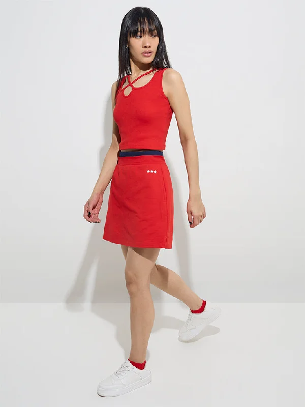 Studiofit Red Criss-Cross Cotton-Blend Crop Top Ribbed Crop Top High Neck Heavyweight Studiofit Red Criss-Cross Cotton-Blend Crop Top Ribbed Crop Top High Neck Heavyweight