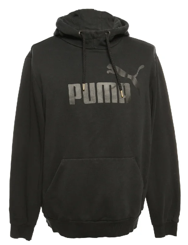 Black Puma Printed Hoodie - M Hoodie with Mock Neck Collared Structured