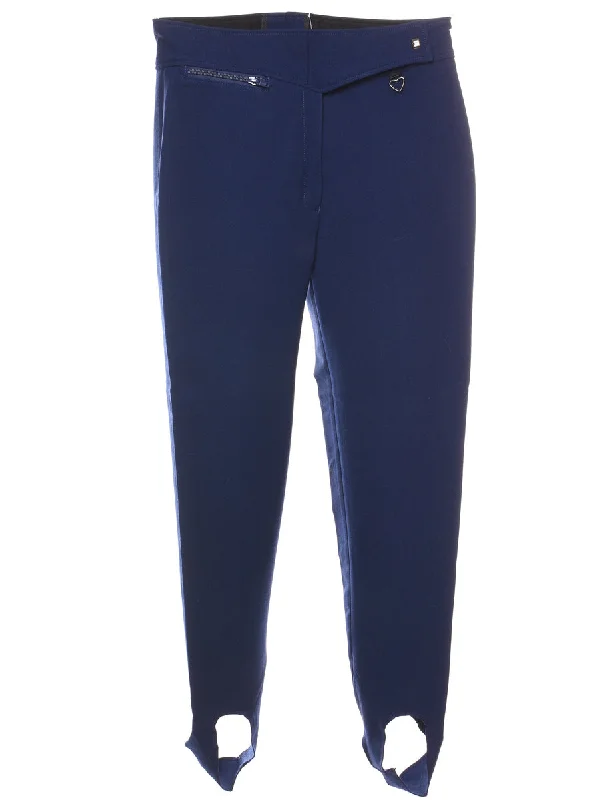 Navy Stirrup Leg Trousers - W28 L27 Trousers Yoga Stretchy