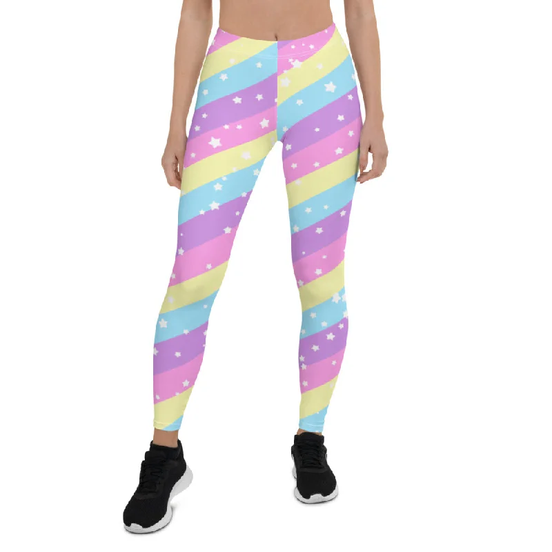 Starry Party Rainbow Leggings Trendy Sporty Compression Leggings