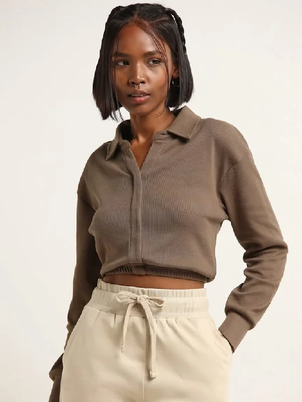 Studiofit Green Cotton Blend Ribbed Crop Top Wool Fabric Cashmere Fabric Tweed Fabric
