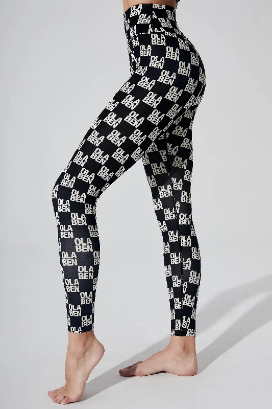 Hazel Monogram Legging - Monogram Black Elegant Textured Leggings
