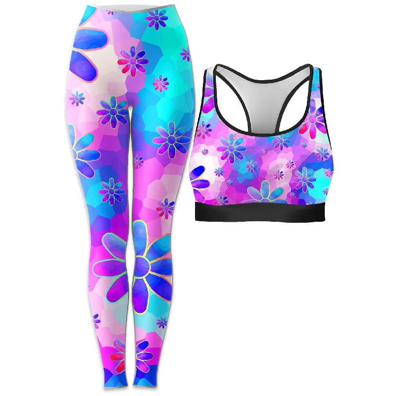 Flower Power Journey Rave Bra and Leggings Combo Trendy Side-Pocket Leggings