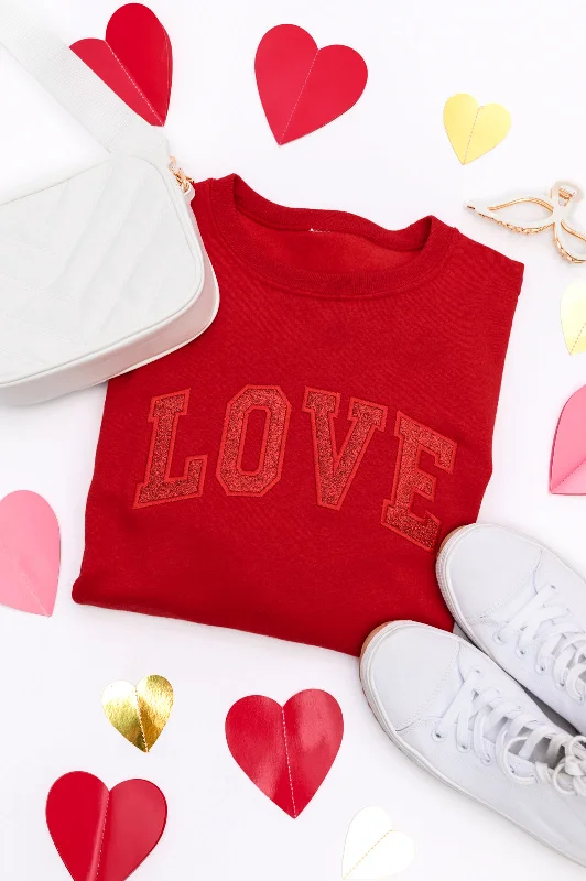 Hazel Blues® | Embroidered Love Glitter Sweatshirt in Four Colors Hoodie with High-Low Hem Asymmetrical Trendy Hazel Blues® | Embroidered Love Glitter Sweatshirt in Four Colors Hoodie with High-Low Hem Asymmetrical Trendy