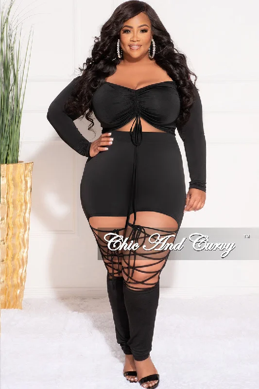 Final Sale Plus Size 2pc Crop Top and Lace Up Pants Set in Black Welt Pockets Slit Pockets Flap Pockets Final Sale Plus Size 2pc Crop Top and Lace Up Pants Set in Black Welt Pockets Slit Pockets Flap Pockets