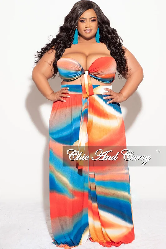Final Sale Plus Size 2pc Halter Crop Top & Palazzo Pant Set in Red Royal Blue and Orange Multi Color Print Summer Iron Safe Non-Iron Wrinkle Free Final Sale Plus Size 2pc Halter Crop Top & Palazzo Pant Set in Red Royal Blue and Orange Multi Color Print Summer Iron Safe Non-Iron Wrinkle Free