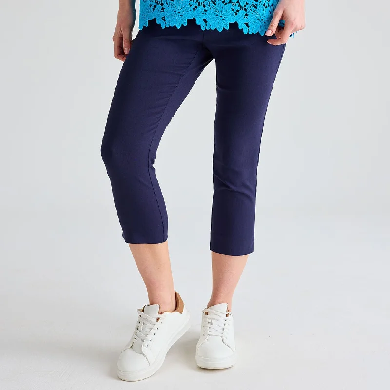 Ladies Navy Bengaline Trousers Trousers Yoga Stretchy