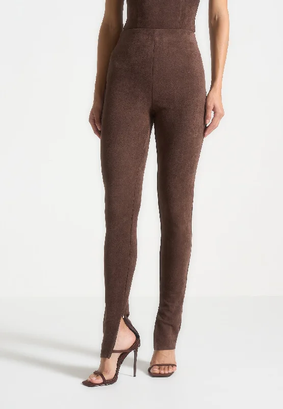 Suede Leggings - Brown Comfortable Printed Workout Leggings