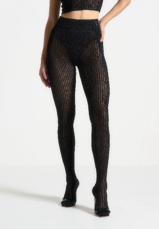 Knitted Contour Footsie Leggings - Black Comfortable Cold Weather Leggings
