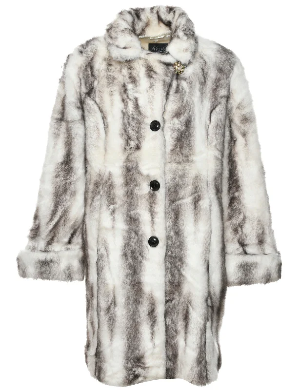 Animal Print Faux Fur Coat - L Lapel Coat Peter Pan Collar Coat Cowl Neck Coat