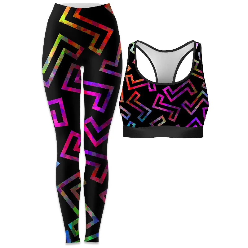 Sparkle Geometric Rave Bra and Leggings Combo Stylish Pockets Active Leggings