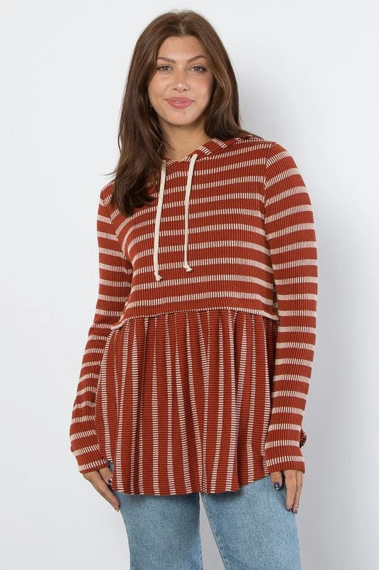 Hazel Blues® |  Be Stage Drawstring Striped Babydoll Hoodie Oversized Hoodie Comfort Casual