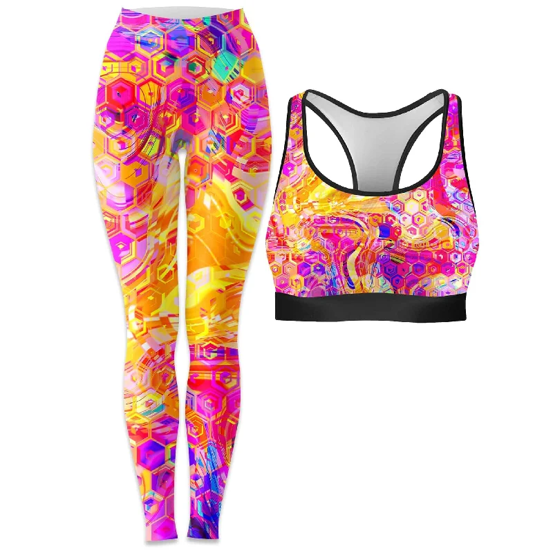 Ornate Drip Rave Bra and Leggings Combo Comfortable Running Leggings