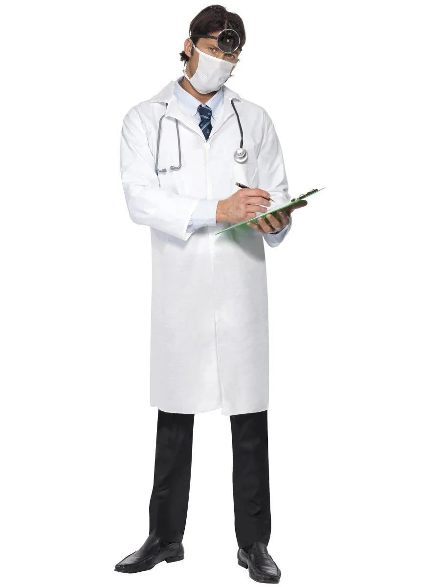 Doctor's White Coat with Mask Stand-Up Roll-Neck Turtle