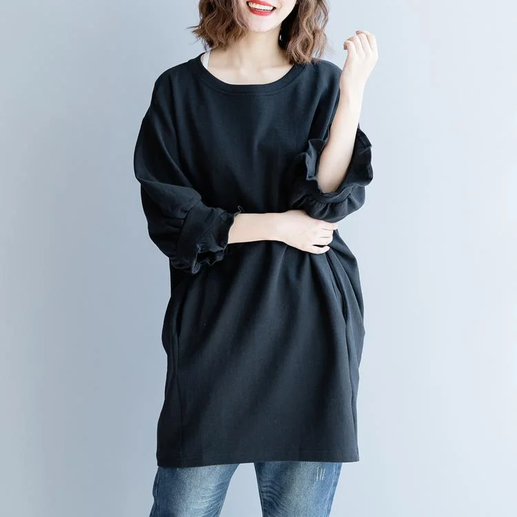 2018 black Midi-length cotton dress trendy plus size holiday dresses lantern sleeve casual o neck cotton clothing dresses Comfortable Button Front Midi Dress 2018 black Midi-length cotton dress trendy plus size holiday dresses lantern sleeve casual o neck cotton clothing dresses Comfortable Button Front Midi Dress