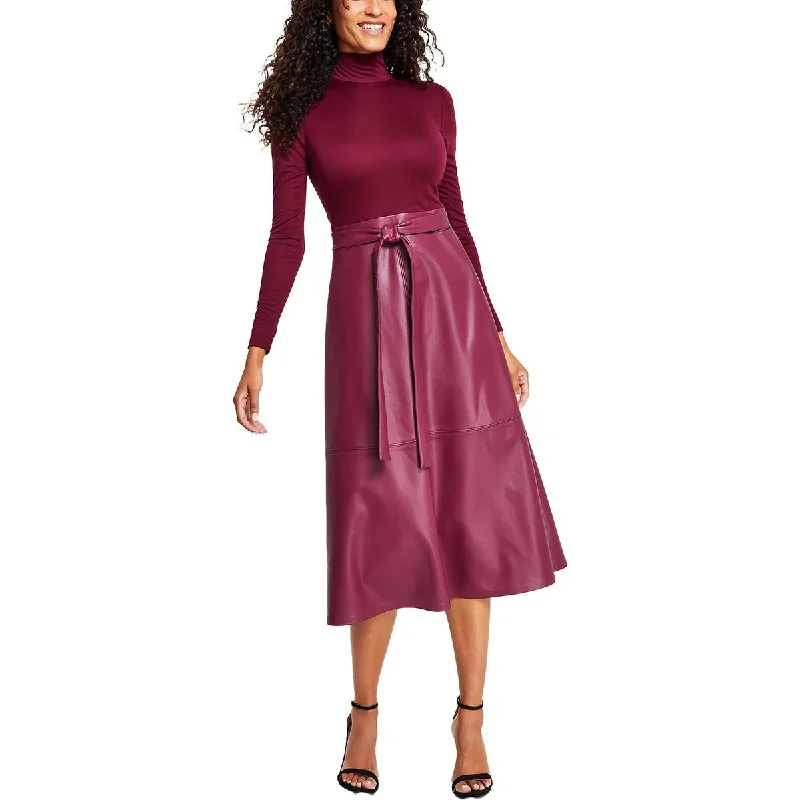Anne Klein Womens Faux Leather Midi Fit & Flare Dress Stylish Button-Down Midi Dress Anne Klein Womens Faux Leather Midi Fit & Flare Dress Stylish Button-Down Midi Dress