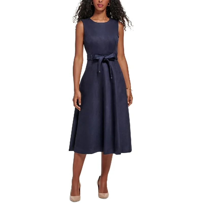 Calvin Klein Womens Faux Suede Midi Wear to Work Dress Stylish Cold Shoulder Midi Dress Calvin Klein Womens Faux Suede Midi Wear to Work Dress Stylish Cold Shoulder Midi Dress