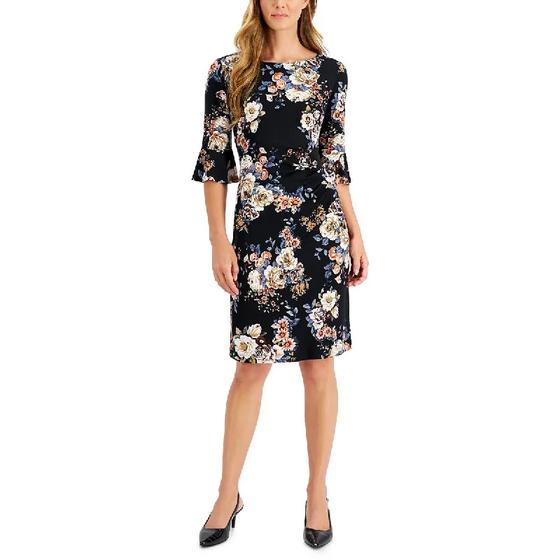 Connected Apparel Womens Petites Pleated Midi Sheath Dress Trendy Off-Shoulder Ruffle Midi Dress Connected Apparel Womens Petites Pleated Midi Sheath Dress Trendy Off-Shoulder Ruffle Midi Dress
