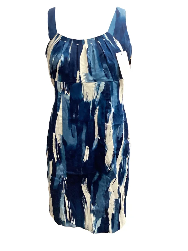 Dress Casual Midi By Calvin Klein In Blue & White, Size: 10 Trendy Fit-and-Flare Midi Dress Dress Casual Midi By Calvin Klein In Blue & White, Size: 10 Trendy Fit-and-Flare Midi Dress