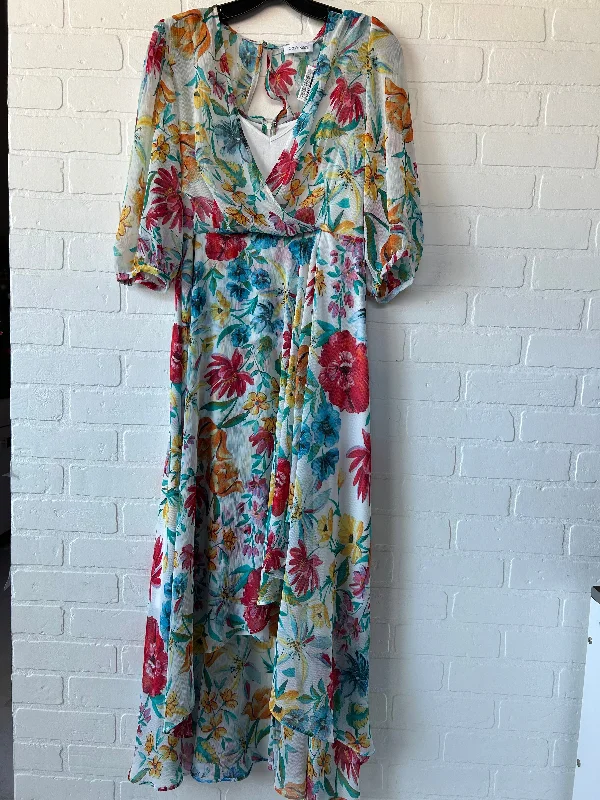 Dress Casual Midi By Calvin Klein In Blue & Yellow, Size: M Comfortable Draped Midi Dress Dress Casual Midi By Calvin Klein In Blue & Yellow, Size: M Comfortable Draped Midi Dress