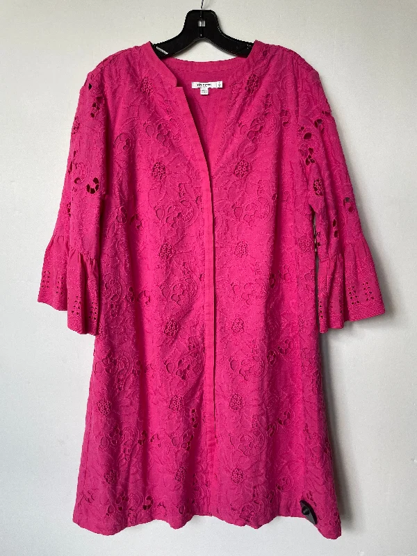 Dress Casual Midi By Chicos In Pink, Size: L Fashionable Floral Embroidery Midi Dress Dress Casual Midi By Chicos In Pink, Size: L Fashionable Floral Embroidery Midi Dress