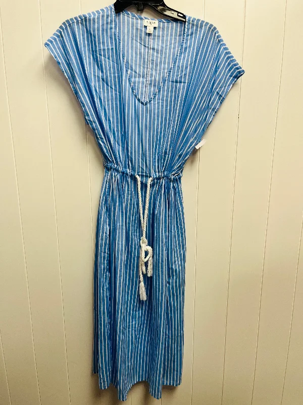 Dress Casual Midi By J. Crew In Blue & White, Size: S Trendy Fit-and-Flare Midi Dress Dress Casual Midi By J. Crew In Blue & White, Size: S Trendy Fit-and-Flare Midi Dress