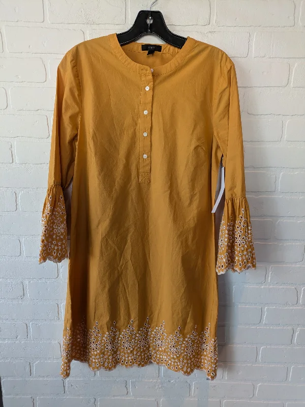 Dress Casual Midi By J. Crew In Gold & White, Size: S Elegant Puff Sleeve Midi Dress Dress Casual Midi By J. Crew In Gold & White, Size: S Elegant Puff Sleeve Midi Dress