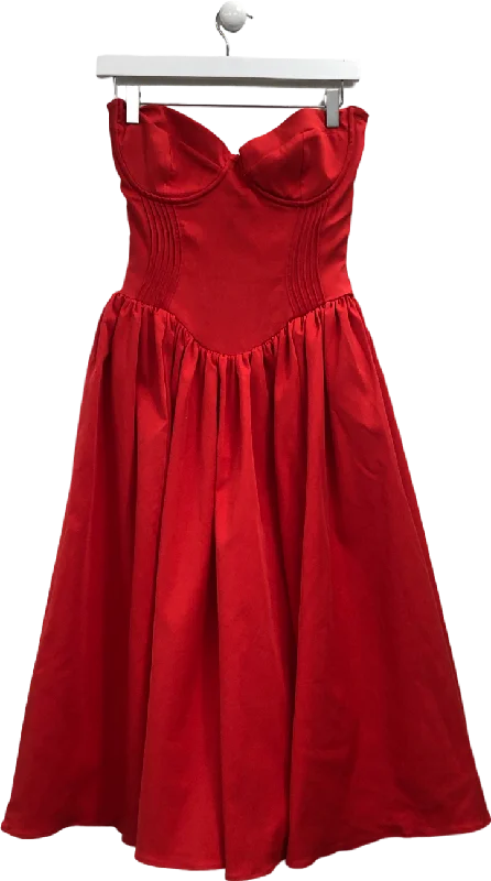 House of CB Red Elizabeth Italian Tomato Strapless Midi Sundress UK S Fashionable Skater Midi Dress House of CB Red Elizabeth Italian Tomato Strapless Midi Sundress UK S Fashionable Skater Midi Dress