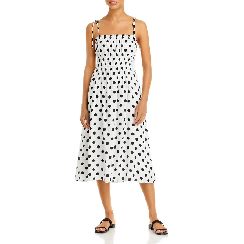 Line & Dot Womens Sunday Polka Dot Midi Sundress Elegant Pleated Sleeve Midi Dress