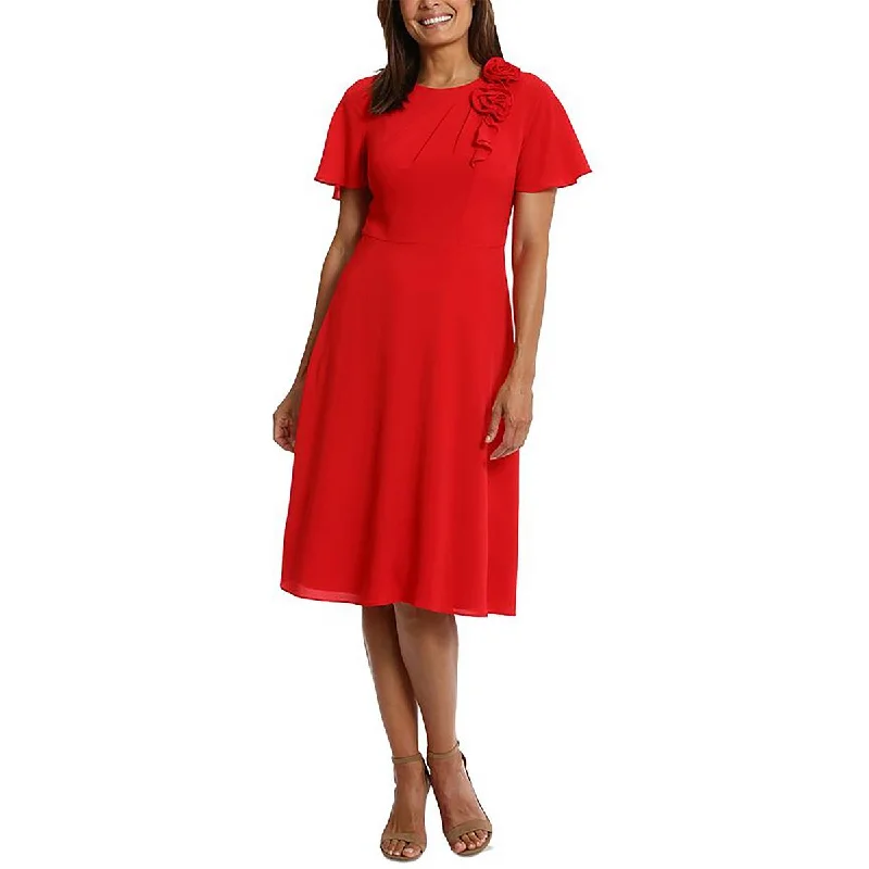 London Times Womens Petites Rosette Midi Fit & Flare Dress Comfortable Knitwear Midi Dress London Times Womens Petites Rosette Midi Fit & Flare Dress Comfortable Knitwear Midi Dress