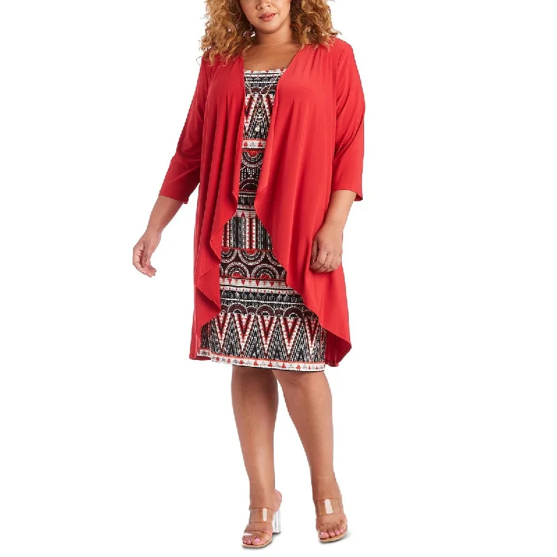 R&M Richards Womens Plus Printed Midi Two Piece Dress Fashionable High-Low Midi Dress R&M Richards Womens Plus Printed Midi Two Piece Dress Fashionable High-Low Midi Dress