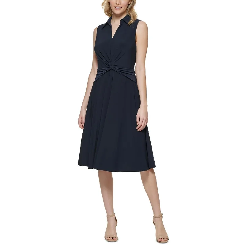 Tommy Hilfiger Womens Twist-Front Midi Fit & Flare Dress Fashionable Pleated Midi Dress Tommy Hilfiger Womens Twist-Front Midi Fit & Flare Dress Fashionable Pleated Midi Dress