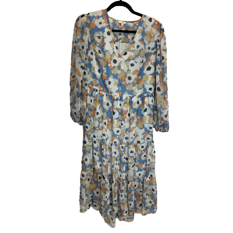 Dress Casual Midi By Joie In Blue & Tan, Size: S Trendy Ruffle Hem Midi Dress