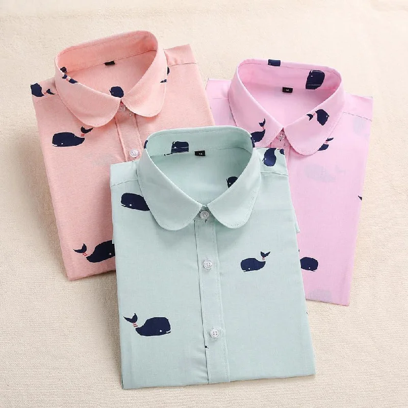 Women Print Blouses Fashion Cartoon Blouse Whale Printed Shirt Long Sleeve Shirts Women Tops-- Fitted T-Shirt Seamless Stretchy Women Print Blouses Fashion Cartoon Blouse Whale Printed Shirt Long Sleeve Shirts Women Tops-- Fitted T-Shirt Seamless Stretchy