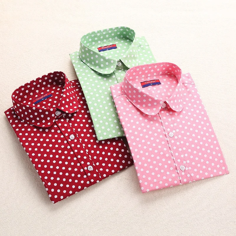 Red Polka Dot Shirts Women Cotton Blouses Long Sleeve Ladies Tops Collar Shirt Female Plus Size 5XL Clothing For Women-- Sequined Glittery Shiny Red Polka Dot Shirts Women Cotton Blouses Long Sleeve Ladies Tops Collar Shirt Female Plus Size 5XL Clothing For Women-- Sequined Glittery Shiny