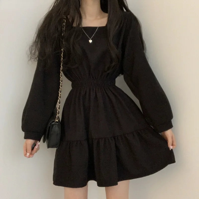 Bonnyshow Gothic Black Puff Sleeve Loose Women's Dress Long Sleeve Shrink Waist Chic Linen Mini Dress Casual Elegant Dresses for Women Modern Satin Mini Dress Bonnyshow Gothic Black Puff Sleeve Loose Women's Dress Long Sleeve Shrink Waist Chic Linen Mini Dress Casual Elegant Dresses for Women Modern Satin Mini Dress