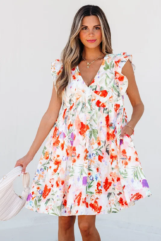 Pink Floral Double Ruffle Sleeve V Neck High Waist Mini Dress Fashionable Polka Dot Mini Dress Pink Floral Double Ruffle Sleeve V Neck High Waist Mini Dress Fashionable Polka Dot Mini Dress