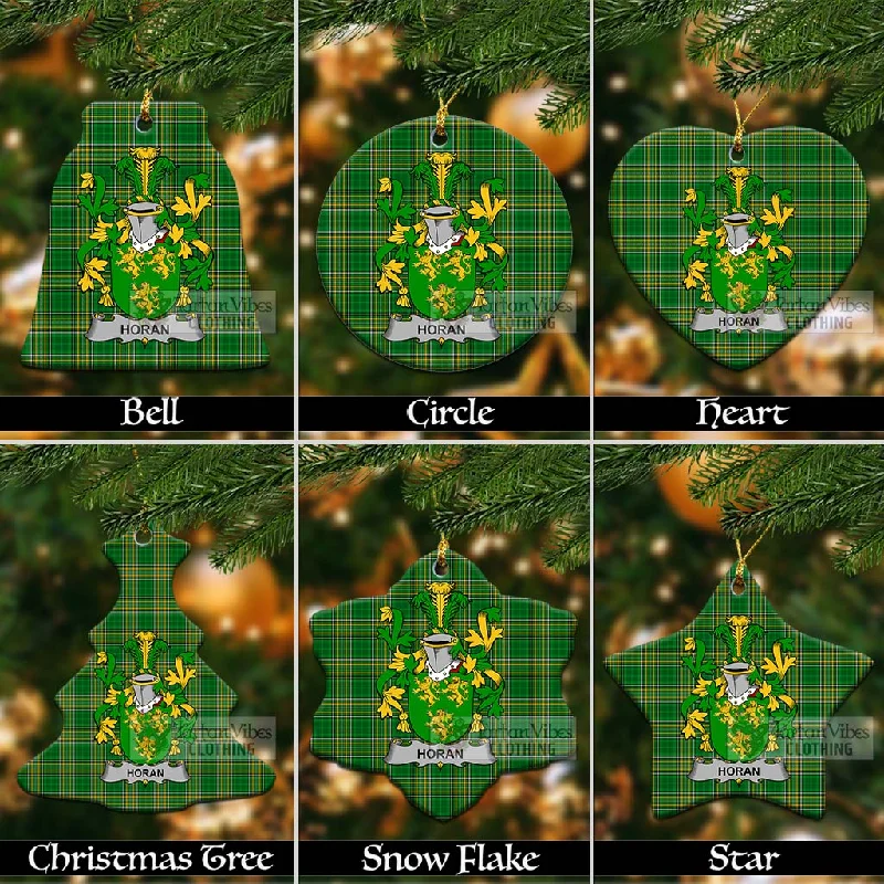 Horan Irish Clan Tartan Christmas Ceramic Ornament with Coat of Arms Rayon Velvet Corduroy Horan Irish Clan Tartan Christmas Ceramic Ornament with Coat of Arms Rayon Velvet Corduroy