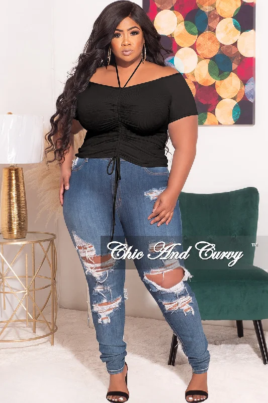 Final Sale Plus Size Ribbed Ruched Drawstring Crop Top in Black Cashmere Blend Cotton Blend Poly Blend Final Sale Plus Size Ribbed Ruched Drawstring Crop Top in Black Cashmere Blend Cotton Blend Poly Blend