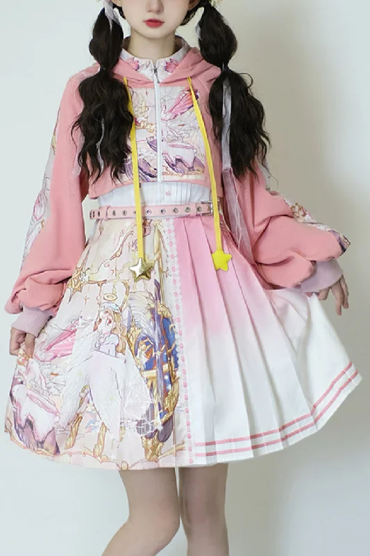 Pink Beginning Of Sun And Moon Series Printing Sweet Lolita JSK Dress And Hoodie Set Hoodie with Pocket Utility Practical Pink Beginning Of Sun And Moon Series Printing Sweet Lolita JSK Dress And Hoodie Set Hoodie with Pocket Utility Practical