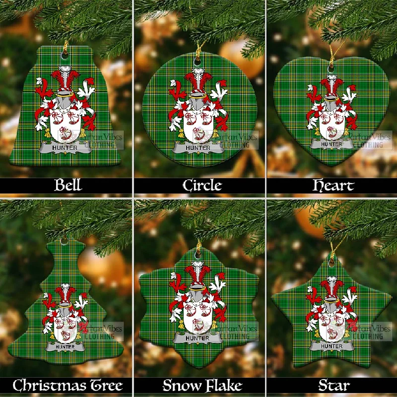 Hunter Irish Clan Tartan Christmas Ceramic Ornament with Coat of Arms Wool Cashmere Tweed Hunter Irish Clan Tartan Christmas Ceramic Ornament with Coat of Arms Wool Cashmere Tweed