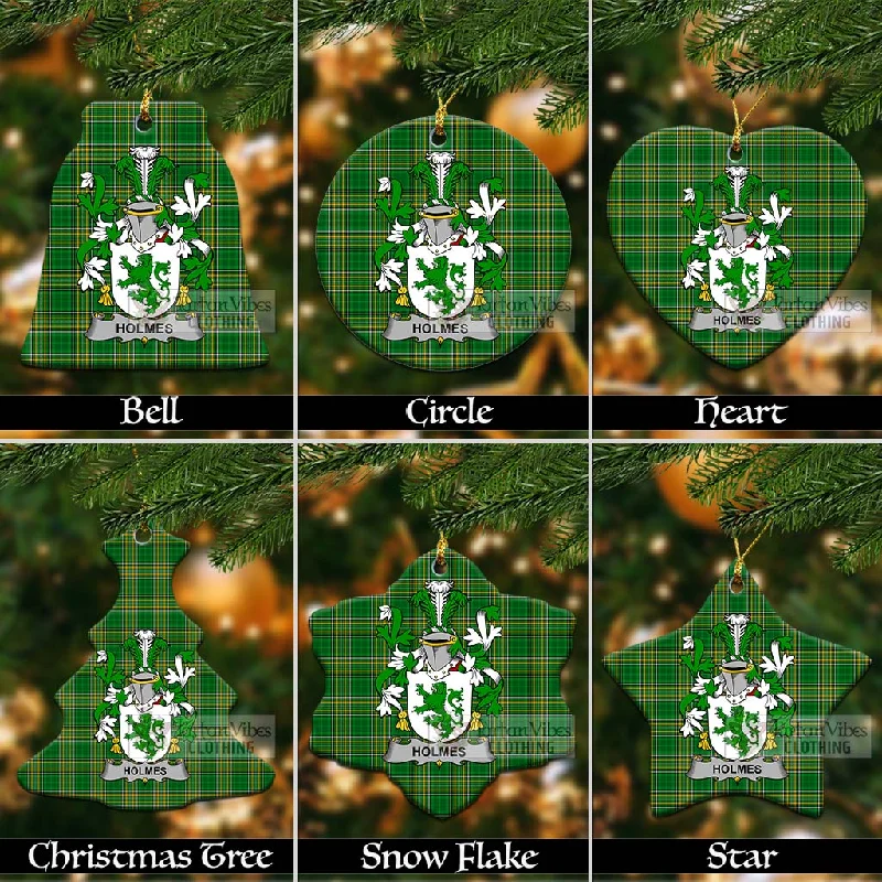 Holmes Irish Clan Tartan Christmas Ceramic Ornament with Coat of Arms Pleated Ruffled tiered Holmes Irish Clan Tartan Christmas Ceramic Ornament with Coat of Arms Pleated Ruffled tiered