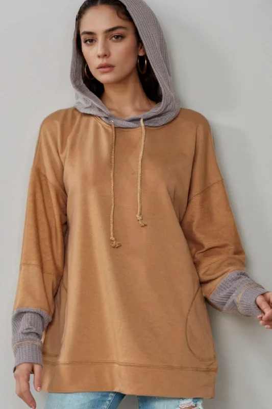 Hazel Blues® | Drawstring Contrast Long Sleeve Hoodie Hoodie with Patch Decorative Personalized Hazel Blues® | Drawstring Contrast Long Sleeve Hoodie Hoodie with Patch Decorative Personalized